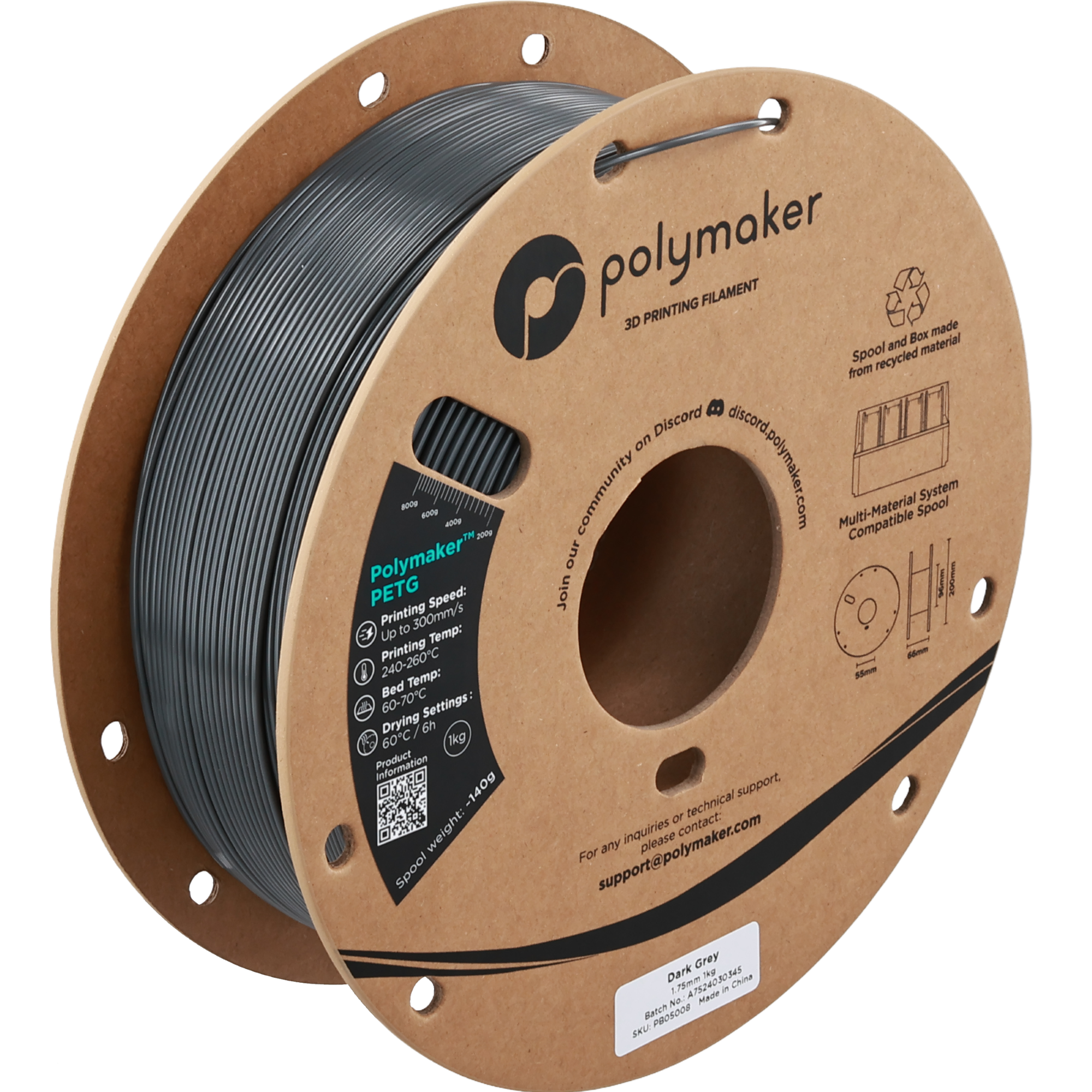 Polymaker PETG Dark Grey 1.75 mm 1KG